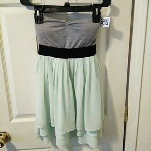Light seafoam green strapless dress